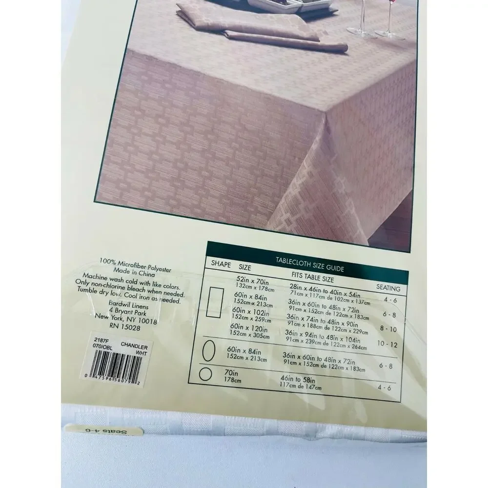 Chandler Collection Spill Proof‎ Microfiber Tablecloth, Rectangle White, 52”x70
